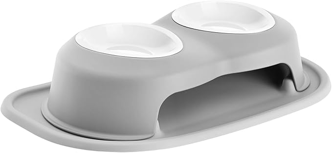 WeatherTech Double High Pet Feeding System w/Plastic Dog/Cat Bowls - 4" High Stand Light Grey (PDHC1604LGLG)