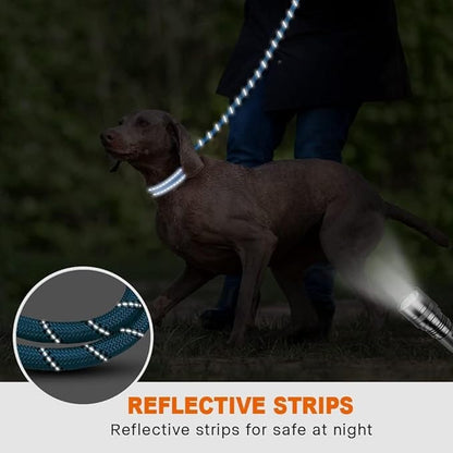 Taglory Rope Dog Leash 6 FT with Comfortable Padded Handle, Highly Reflective Threads Leash and Anti-Tangle Clip for Walking Medium Large Dogs, 1/2 inch, Blue