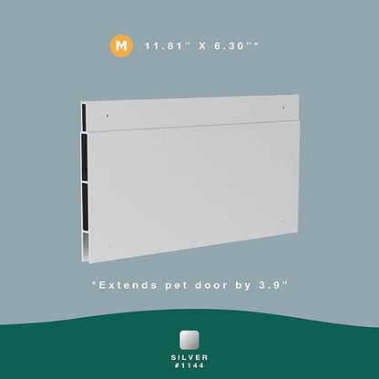 Hakuna Pets Patio Pet Door 3.9” Height Extension, Fits Screen Insert Panel for Medium Doors, Silver