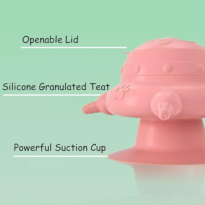 Puppy Nipple Feeder, Kitten Nursing Milk Bowl, Bubble Silicone Milk Feeder, Dog Nurser Bottle with Base, Pacifiers Feeding Station for Multiple Puppies Kittens Rabbits (Pink)