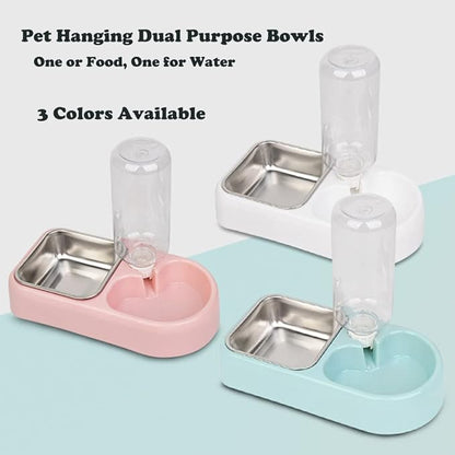 Crate Dog Cat Bowls, Dog Water and Food Bowl Set with Detachable Stainless Steel Bowl and Automatic Water Dispenser Bottle, Hanging Pet Cage Kennel Food Water Feeder Bowls for Puppy Cat Rabbite Birds