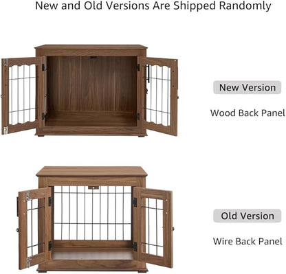 beeNbkks Furniture Style Dog Crate End Table, Double Doors Wooden Wire Dog Kennel with Pet Bed, Decorative Pet Crate Dog House Indoor Medium Large