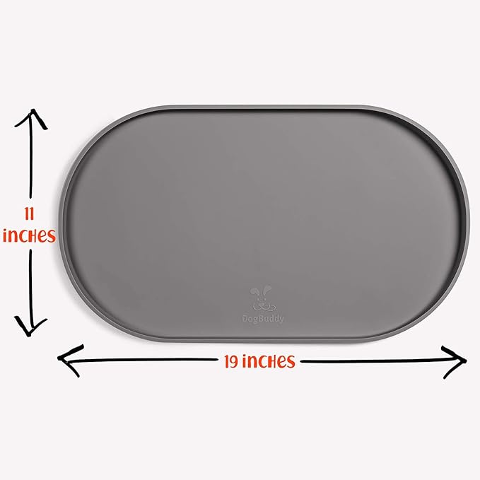 DogBuddy Dog Food Mat - Waterproof Dog Bowl Mat, Silicone Pet Mat for Food and Water Bowls, Nonslip Pet Feeding Mat with Edges, Dogs Food Mats for Floors, Puppy Supplies (Small, Gray)