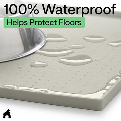 GORILLA GRIP 100% Waterproof Raised Edge BPA Free Silicone Pet Feeding Mat, Dog Cat Food Mats Contain Spills Protects Floors, Placemats for Cats, Dogs Water Bowl, Pets Accessories 18.5x11.5 Light Gray