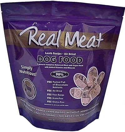 Real Meat Air Dried Dog Food w/ Real Lamb - Two 2lb Bags of USA-Crafted Grain-Free Real Meat Dog Food Sourced from Hormone-Free, Free-Range, Grass-Fed Lamb - Digestible, Natural, High Protein Lamb