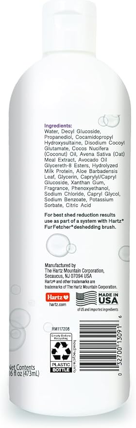Hartz True Coat Thick Coat Dog Shampoo, 5 in 1 De‑Sheds & Softens with Oat Milk, Coconut Oil & Aloe, 16 oz