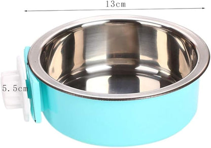 Andiker Pet Bowl 2-in-1 Removable Stainless Steel Food Bowl for Puppy/Cat, Hanging Cage Large Water Food Feeder for Dogs Cats (Small, Blue)