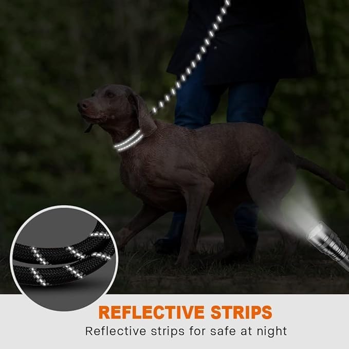 Taglory Rope Dog Leash 6 FT with Comfortable Padded Handle, Highly Reflective Threads Leash and Anti-Tangle Clip for Walking Medium Large Dogs, 1/2 inch, Black
