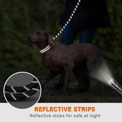 Taglory Rope Dog Leash 4 FT with Comfortable Padded Handle, Highly Reflective Threads Leash and Anti-Tangle Clip for Walking Medium Large Dogs, 1/2 inch, Black