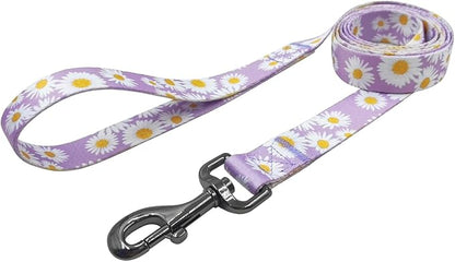 Dog Collar Leash Set, Floral Pattern, Polyester Material, Adjustable Collar and 5ft Matchcing Leash, for Puppy Dogs.(XS, Light Purple Daisy)