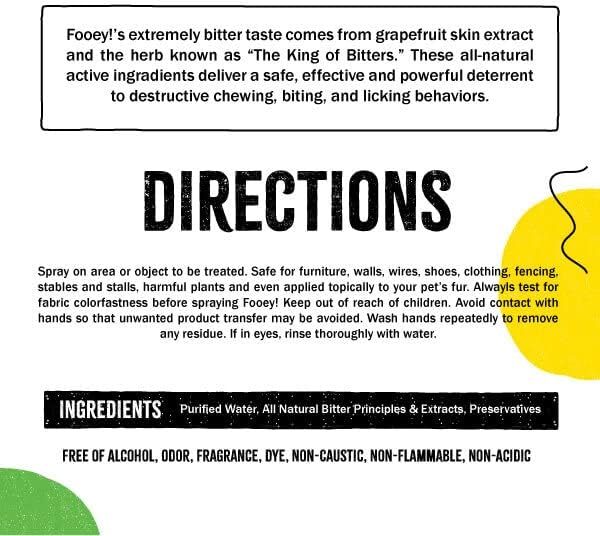 Fooey! Ultra Bitter No Chew Spray for Dogs, Cats, Horses, Rabbits, Ferrets, Birds - Anti-Chew Bitter Spray for Dogs Stop Chewing Furniture - Dog Deterrent Spray Training Aid Safe for Pets - 8 fl oz