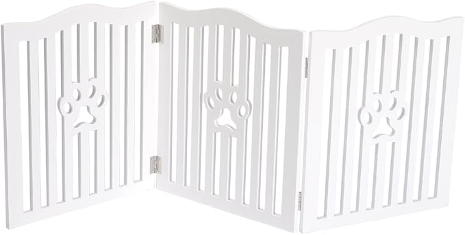 Pet Gate, Wooden Free Standing Dog Gate for Small Dogs and Cats. Great Folding Fence for Doorways, Halls, Stairs. White
