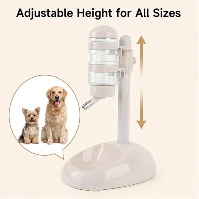 Denash Pet Standing Water Dispenser Feeder, 500ml Dog Water Feeder Bottle Adjustable Raised Pet Food Bowl for Dogs Detachable Bottles Easy Cleaning (Beige)