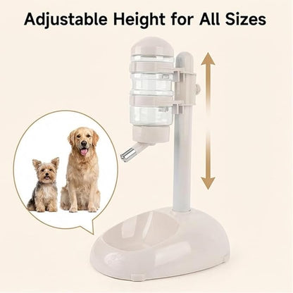 Denash Pet Standing Water Dispenser Feeder, 500ml Dog Water Feeder Bottle Adjustable Raised Pet Food Bowl for Dogs Detachable Bottles Easy Cleaning (Beige)