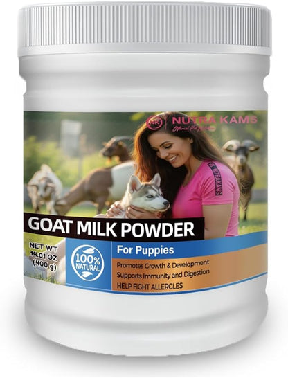 Nutra Kams Goat Milk Powder with Taurine for Puppies and Dogs Digestive Health, Strong Bones and Healthy Teeth.14. oz, 100% Natural.