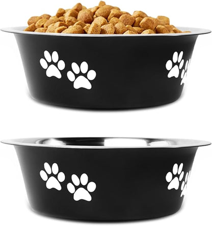 YUDANSI Dog Bowls 2 Pack Small Medium Dogs Feeding Food Water Bowl with Non-Slip Silicone Sole, Stainless Steel Dog Dishes Elevated Raised Pet Feeder(Black, M(3.6 Cups)