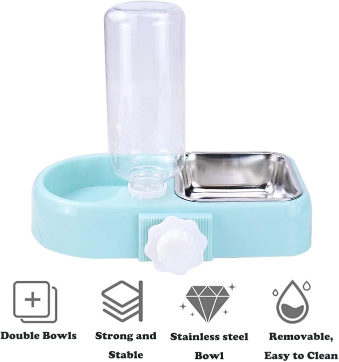 Crate Dog Cat Bowls, Dog Water and Food Bowl Set with Detachable Stainless Steel Bowl and Automatic Water Dispenser Bottle, Hanging Pet Cage Kennel Food Water Feeder Bowls for Puppy Cat Rabbite Birds