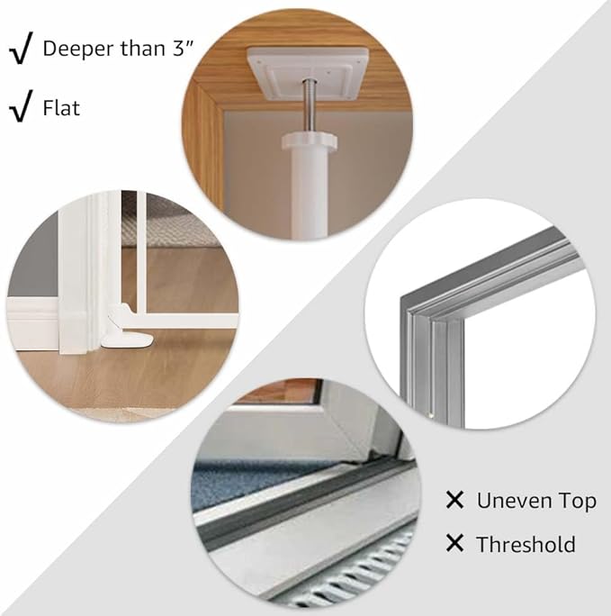 unipaws Transparent Clear Cat Safety Gate, 75"-98" Height and 35"-38" Wide Adjustable, Auto Closing and No Drilling Plus Stable 3 Support Pillars, Extra Tall for Doorway, Stairs, White