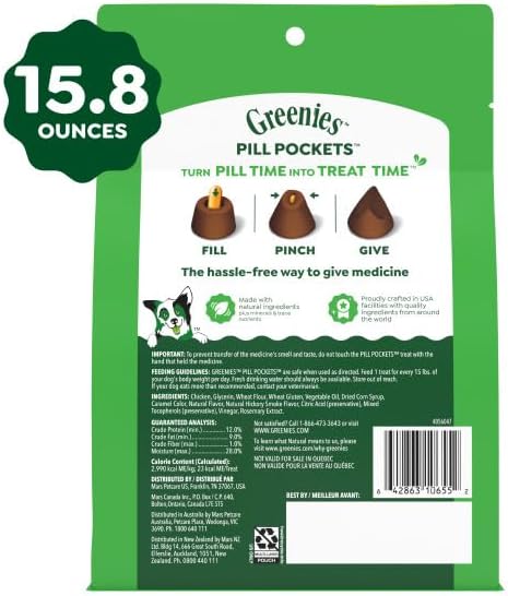 Greenies Pill Pockets for Dogs Large Size, Dog Treat Pouch for Capsule Medication, Hickory Smoke Flavor, 15.8 oz. Pouch