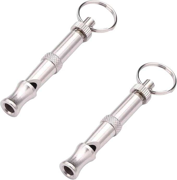 2Pcs Silver Adjustable Ultrasonic Dog Whistle, Portable Whistle Pet Whistle Supersonic Whistle Dog Whistles for Pet Training, Training and Behavior Aids, Dog Whistle Training