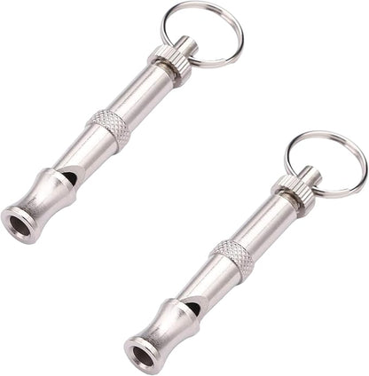 2Pcs Silver Adjustable Ultrasonic Dog Whistle, Portable Whistle Pet Whistle Supersonic Whistle Dog Whistles for Pet Training, Training and Behavior Aids, Dog Whistle Training