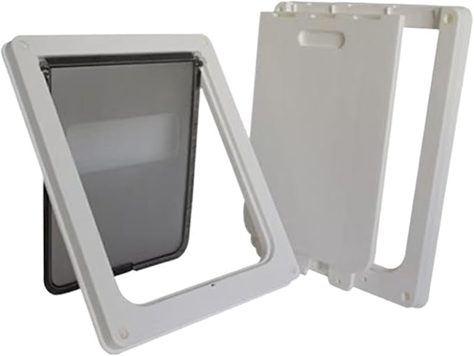 pet Door, Strong Lockable Dog Door with Privacy Protection Flap Gate Pet for Big Small Dogs Safety Doors Easy to Install(White,Small)