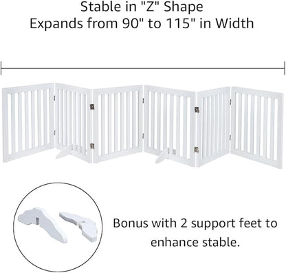 unipaws 120" Extra Wide Pet Gate, Free Standing Dog Gate for Doorways, Stairs, Foldable Puppy & Room Divider, Wooden Playpen for The House, Indoor Use (24" H, White)