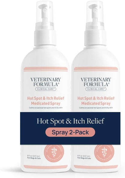 Veterinary Formula Clinical Care Hot Spot & Itch Relief Medicated Spray, 8oz – Easy to Use Spray for Dogs & Cats – Helps Alleviate Sensitive Skin, Scratching, and Licking of Coat (2 Pack)