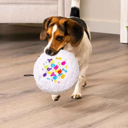TrustyPup Tough 'N Fun Birthday Cake Squeaky Plush Dog Toy, Chew Guard Technology - White, Large (71150)
