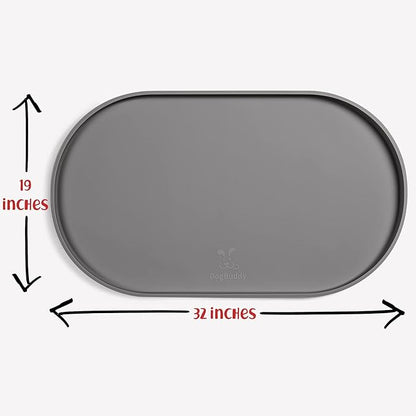 DogBuddy Dog Food Mat - Waterproof Dog Bowl Mat, Silicone Pet Mat for Food and Water Bowls, Nonslip Pet Feeding Mat with Edges, Dogs Food Mats for Floors, Puppy Supplies (XXL: 32" x 19", Gray)