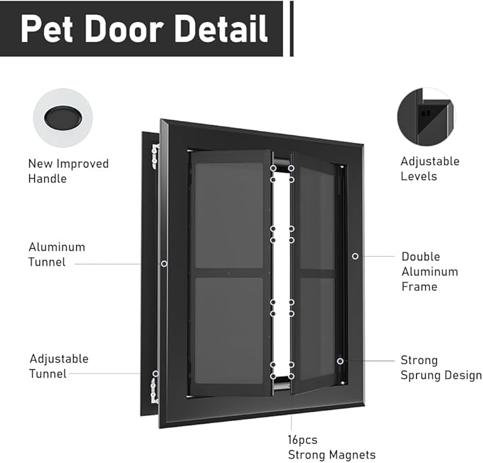 【PATAPLUS】 Aluminum French Large Dog Door,Strong Double Magnetic Flaps,with Aluminum Telescoping Tunnel Heavy-Duty Do g Door for X-Large and L arge Dog Up to 200LBS (Black, X-Large)