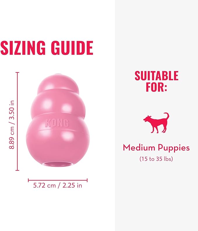 KONG - Puppy Toy Natural Teething Rubber - Fun to Chew, Chase and Fetch - for Medium Puppies - Pink (Pack of 2)
