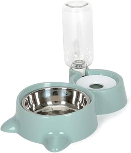 Dog Feeder Water Bowls Set Stainless Steel Bowl Water Dish Automatic Water Bottle Dispenser Easy to Clean Pet Automatic Feeder and Waterer Dog Water Bowl Dispenser Set, Blue