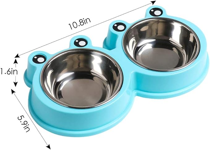 Skrtuan Double Dog Cat Bowls Premium Stainless Steel Pet Bowls with No-Slip Stainless Steel Cute Modeling Pet Food Water for Feeder Dogs Cats Rabbit and Pets