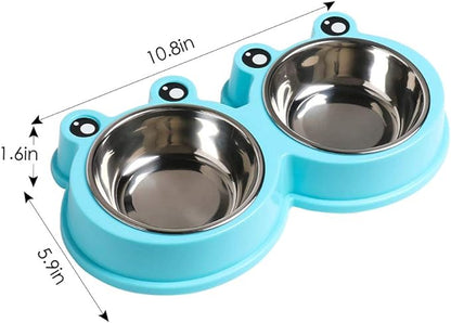 Skrtuan Double Dog Cat Bowls Premium Stainless Steel Pet Bowls with No-Slip Stainless Steel Cute Modeling Pet Food Water for Feeder Dogs Cats Rabbit and Pets