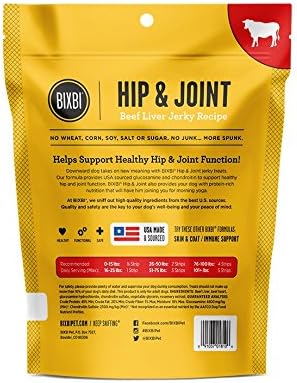BIXBI Hip & Joint Support Beef Lung Jerky Dog Treats, 5 oz - USA Made Grain Free Dog Treats - Glucosamine, Chondroitin for Dogs - High in Protein, Antioxidant Rich, Whole Food Nutrition, No Fillers
