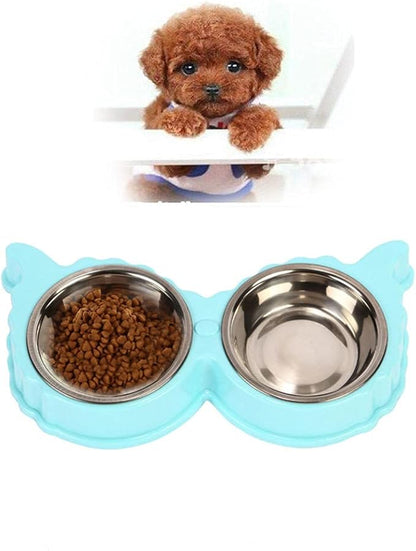 Pets Feeder Bowl Dog Dishes Stainless Steel Pet Dog Cat Puppy Feeding Feeder Double Bowl Water Food Holder Dog Feeders for Feeding Blue