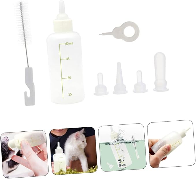 UPKOCH Baby Milk Feeding Bottle Set for Puppies and Kittens Reusable Small Animal Nursing Bottles Nipple for Newborn Dogs and Cats 5-Piece Kit