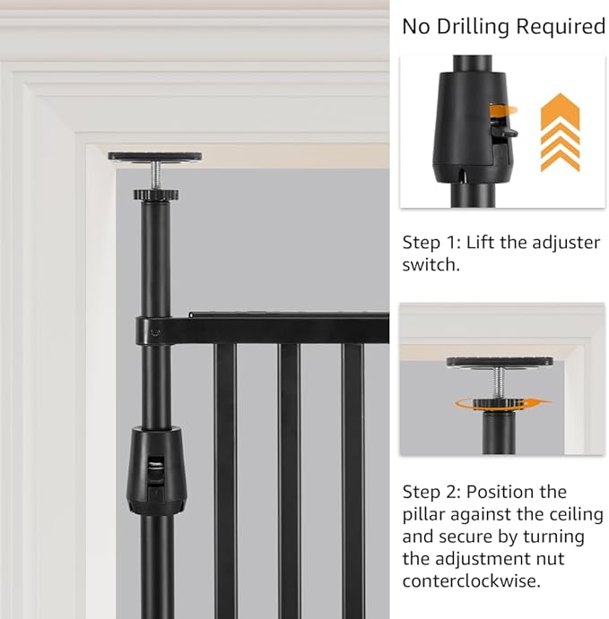 unipaws 86" High Extra Tall Cat Gate, Auto Closing and No Drilling Safety Gate for Doorway Hallway Stairs, Cat Dog Proof, Fit for 35"-51" Wide Opening, Indoor Use, Black