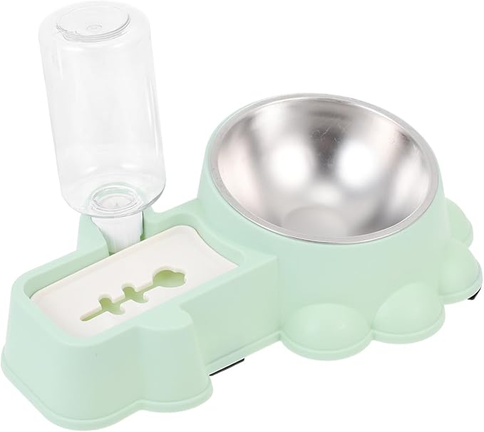 Generic Automatic Stainless Steel Dog Feeding Bowl with Water Dispenser Anti-Skid Pet Food and Water Container for Puppies Practical Green Pet Feeder for Home Use