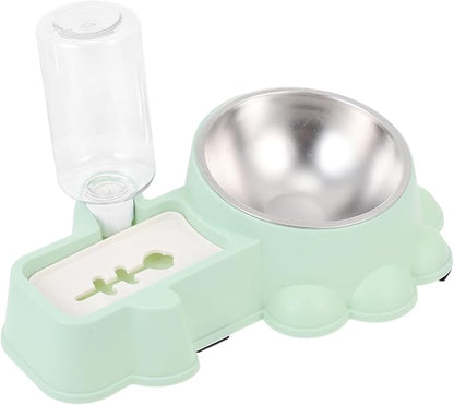 Generic Automatic Stainless Steel Dog Feeding Bowl with Water Dispenser Anti-Skid Pet Food and Water Container for Puppies Practical Green Pet Feeder for Home Use