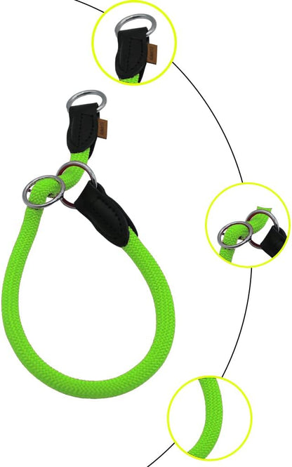 Braided Round Martingale Dog Collar, Training Collar with Slidable Stop Ring - Ideal for Large Dogs (L(1/2") - 22" Long, Light Green)