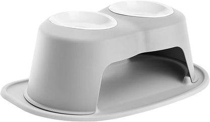WeatherTech Double High Pet Feeding System w/Plastic Dog/Cat Bowls - 8" High Stand Light Grey (PDHC3208LGLG)