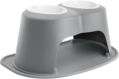 WeatherTech Double High Pet Feeding System w/Plastic Dog/Cat Bowls - 12" High Stand Dark Grey (PDHC6412DGDG)