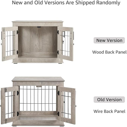 beeNbkks Furniture Style Dog Crate End Table, Double Doors Wooden Wire Dog Kennel with Pet Bed, Decorative Pet Crate Dog House Indoor Medium Large