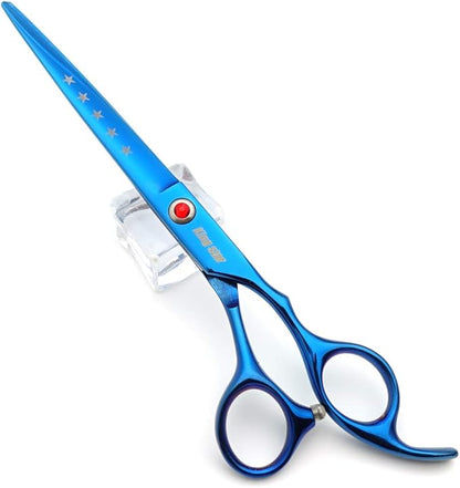 KINGSTAR 7.0in Titanium Blue Professional Pet Grooming Scissors Set,Straight & Thinning & Curved Scissors 4pcs Set for Dog Grooming,(Blue)