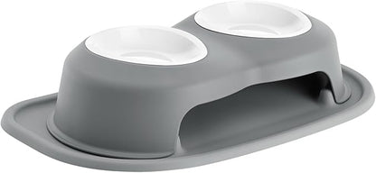 WeatherTech Double High Pet Feeding System w/Plastic Dog/Cat Bowls - 4" High Stand Dark Grey (PDHC1604DGDG)