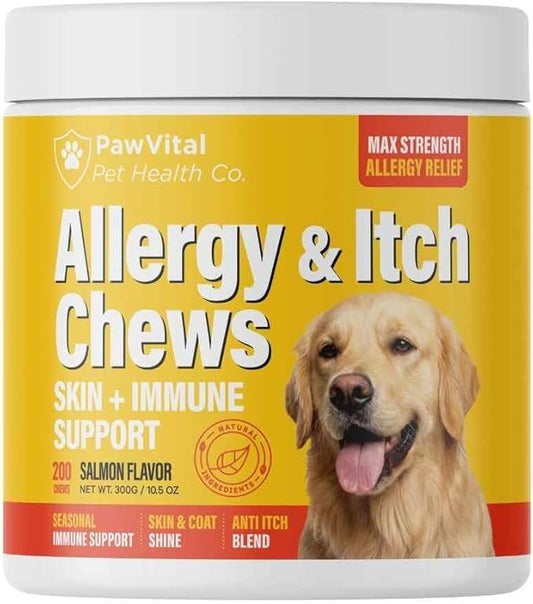Dog Allergy Chews - 200ct Dog Allergy Relief for Itching Skin & Paw Licking - Allergy and Immune Chews for Dogs with Probiotics & Colostrum - Anti Itch Supplement for Seasonal Allergies, Salmon Flavor