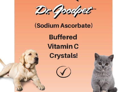 Crystal-C by Dr. Goodpet | Buffered Vitamin C Powder for Dogs and Cats, Ascorbate for Immune System Support, Stress Defense, Gum Care & Oral Health | Gentle for Digestion, Natural Pet Supplement