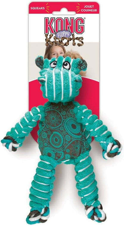 KONG Floppy Knots - Durable No‑Stuffing Squeaky Rope & Plush Dog Toy - for Teething, Playing (Hippo, Small/Medium)